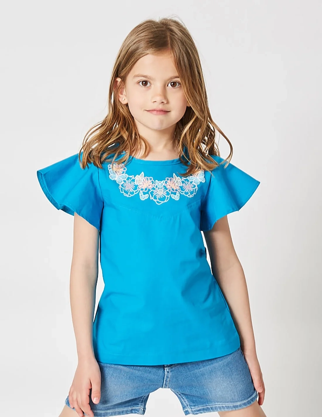 Blouse Fille, Papillon Envolé, Bleu Océan