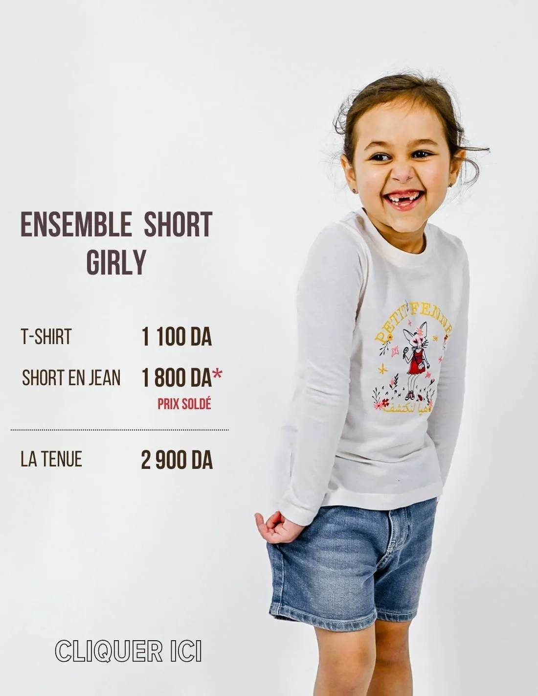 Ensemble Short en jean + T-shirt "Exploratrice"