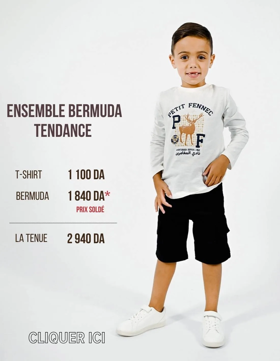 Ensemble Garçon Bermuda Noir + T-shirt Blanc