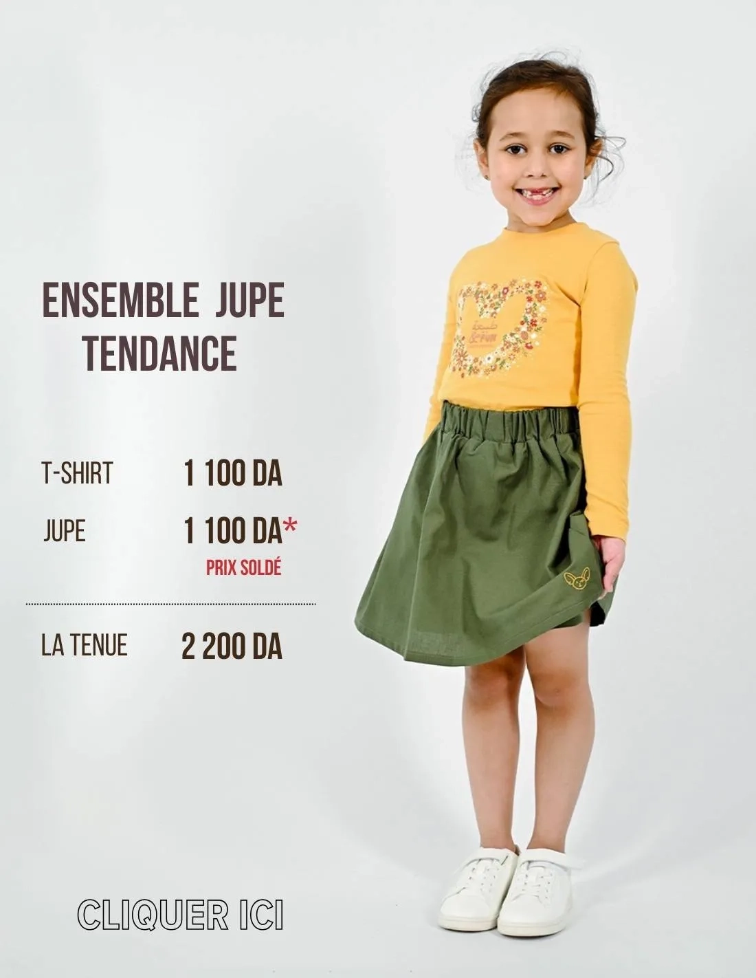 Ensemble Jupe + T-shirt "Coeur Fleuri"