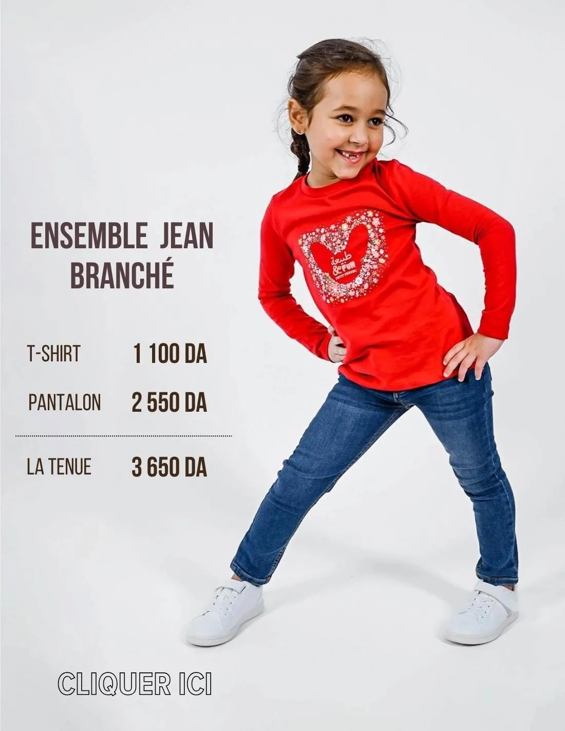 Ensemble Pantalon Jean Bleu + T-Shirt Rouge