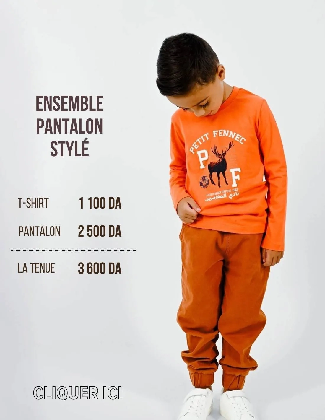 Ensemble Garçon Pantalon Cargo + T-shirt Orange