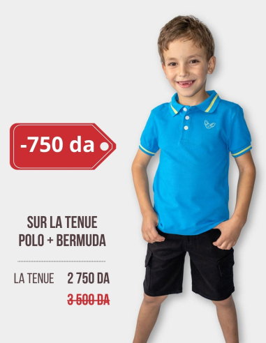 Ensemble Garçon Polo Bleu + Bermuda Noir