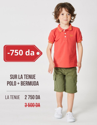 Ensemble Garçon Polo Rouge + Bermuda Kaki