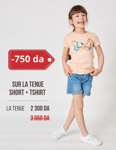 Ensemble Fille T-Shirt Corail + Short Clair